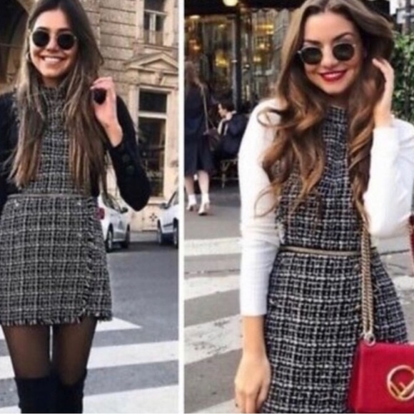 Zara tweed black romper jumpsuit XS NWOT - Picture 2 of 4